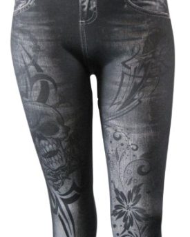 Skull-Tattoo-Print-Style-Grey-Wash-Leggings-One-Size-0