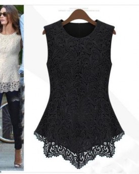 Sleeveless-Embroidery-Lace-Flared-Peplum-Crochet-Top-Vest-blouse-14-Black-0