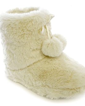 SlumberzzZ-Ladies-Fluffy-Faux-Fur-Boot-Pom-Pom-Slipper-FT0466-UK-5-6-Ivory-0