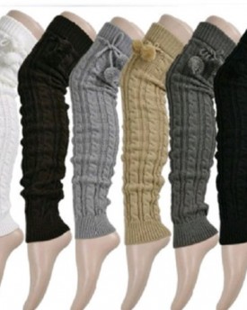 Soft-Knitted-Thick-Leg-Warmer-Long-over-Knee-High-Hosiery-Stocking-267-inches-with-balls-Black-0