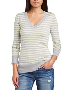 Splendid-Womens-Cashmere-Blend-Striped-V-Neck-Long-Sleeve-Jumper-Multicoloured-KeylimeHeather-Grey-Size-14-Manufacturer-SizeLarge-0