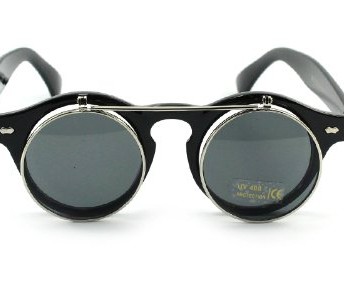 Steampunk-Goggles-Glasses-Retro-Flip-Up-Round-Sunglasses-Vtg-Lady-Gaga-Style-A1-0