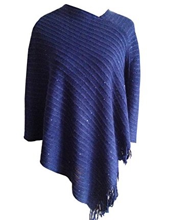 Stunning-Womens-Poncho-Wrap-With-Small-Sequin-Detail-Available-in-3-Colours-Blue-0