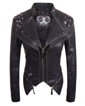 THOOO-Women-Sexy-Spike-Stud-Biker-Style-Leather-Jacket-Square-Rivets-Coat-Black-M-0