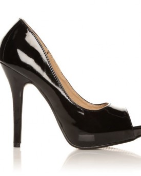 TIA-Black-Patent-PU-Leather-Stiletto-Very-High-Heel-Platform-Peep-Toe-Shoes-Size-UK-5-EU-38-0