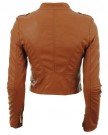 Tan-UK-12-Diana-New-Womens-Faux-Leather-Biker-Gold-Button-Zip-Crop-Ladies-Jacket-Coat-0-2