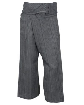 Thai-Fishermans-Trousers-Pants-Shorts-100-Striped-Cotton-Full-Leg-Length-Grey-0