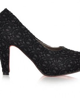 Threes-Womens-Pumps-Heels-Chunky-Heels-Princess-Lace-High-Heels-Wedding-Court-Shoes-10-black-0