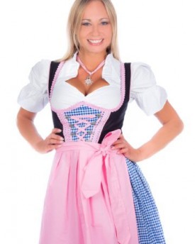 Trachtenhandel-Mini-Dirndl-3-Tlg-Blue-Checkered-Pink-Trim-With-Matching-Blouse-And-Apron-36-0