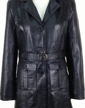 UNICORN-Womens-Mid-Length-Coat-Real-Leather-Jacket-Black-O6-18-0