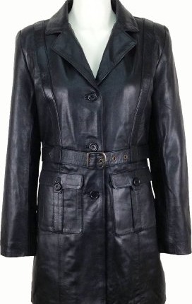 UNICORN-Womens-Mid-Length-Coat-Real-Leather-Jacket-Black-O6-18-0