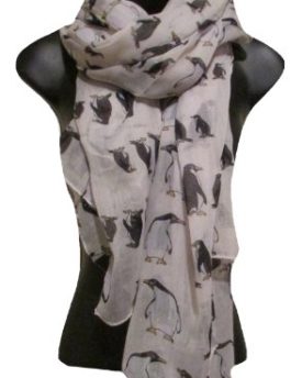 Unusual-Cute-Penguin-Print-White-Lightweight-Scarf-0