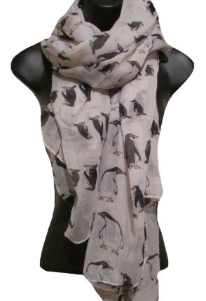 Unusual Cute Penguin Print White Lightweight Scarf - Top Fashion Shop