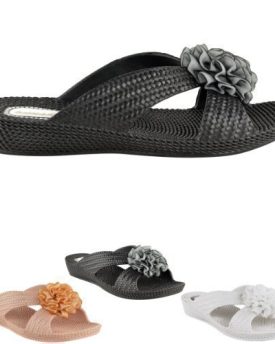 WOMENS-LADIES-FLOWER-MULES-FLAT-SUMMER-SANDALS-FLIP-FLOPS-BEACH-JELLY-SHOES-SIZE-UK-5-Black-0