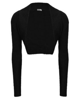 WOMENS-LADIES-KNITTED-CROCHET-BOLERO-SHRUGS-CARDIGAN-LONG-SLEEVES-TOP-SIZE-6-12BlackUK-10-12-0