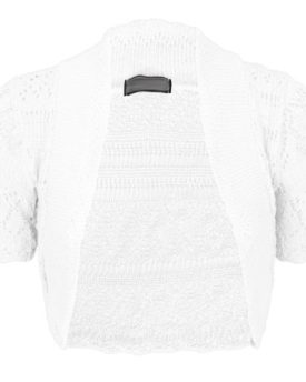 WOMENS-LADIES-KNITTED-CROCHET-BOLERO-SHRUGS-CARDIGAN-SHORT-SLEEVES-TOP-SIZE-8-18White20-22-0