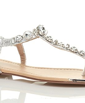 WOMENS-LADIES-LOW-HEEL-SLINGBACK-T-BAR-METALLIC-GEM-TOE-POST-SANDALS-SIZE-4-37-0