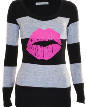 WOMENS-LIPS-PRINT-JUMPER-SWEATER-SIZE-8-14-MTC-SM-8-10-0