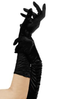 WOMENS-LONG-LADIES-DESGIN-ROUGHED-SATIN-BRIDAL-PARTY-FANCY-WEDDING-PROM-FINGER-GLOVES-LONGBlack-34-0