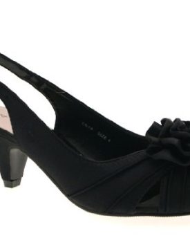 WOMENS-LOW-HEEL-SATIN-WIDER-FIT-BRIDAL-WEDDING-EVENING-COMFORT-SHOES-SANDALS-LADIES-BLACK-6-0