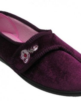 WOMENS-LUXURY-COMFORT-SLIPPERS-WIDE-FIT-VELCRO-VELVET-ROSE-MULES-LADIES-SHOES-HEATHER-SIZE-5-0
