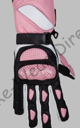 Waterproof-white-and-pink-womens-leather-motorcycle-gloves-M-0