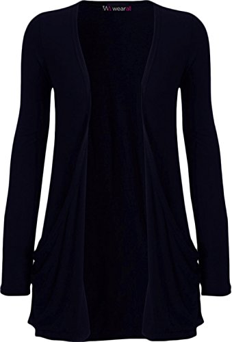 WearAll - Ladies Long Sleeve Pocket Cardigan Womens Top - Navy Blue - 12 / 14