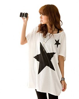 White-S8-10-Trendy-Ladies-Long-Loose-Tops-Batwing-Dolman-Sleeve-T-shirt-Casual-Star-Blouse-0