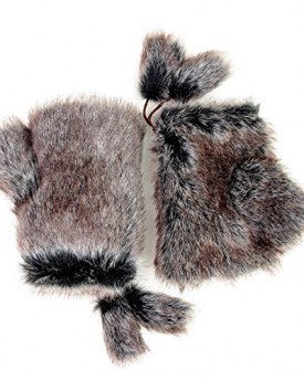 Winter-Fingerless-Gloves-Mittens-Faux-Rabbit-Fur-for-Women-Grey-0