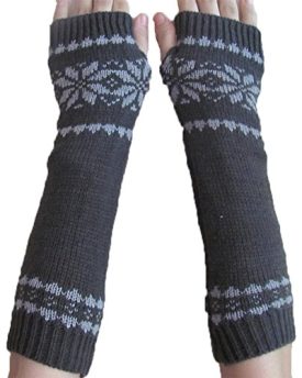 Winter-Thumb-Hole-Knit-Hand-Arm-Warmer-Fingerless-Snowflake-Long-Gloves-0