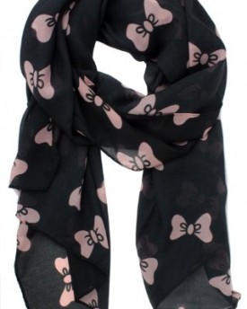 WomdeeTM-100-Chiffon-Cut-Big-Pink-Bowknot-Print-Soft-Warm-Long-Scarf-Elegant-Wrap-Shawl-Black-With-Womdee-Accessory-0