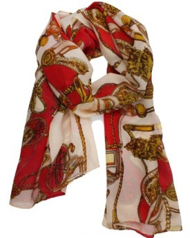 WomdeeTM-Silky-Feel-Chiffon-Traveler-Chain-Print-Women-Scarf-Wrap-Long-Shawls-Red-Beige-With-Womdee-Accessory-0