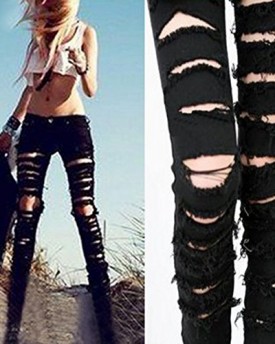 Women-Black-Cotton-Denim-Punk-Ripped-Jeans-Sexy-Slim-Cut-off-Leggings-0