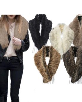 Women-Faux-Fur-Collar-Shawl-Neck-Wrap-Scarf-Fluffy-Neckerchief-Tippet-Warmer-Black-0