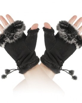 Women-Faux-Fur-Trim-Hand-Wrist-Warmer-Fingerless-Gloves-0