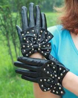 Women-Lady-Rivets-Butterfly-Soft-Faux-Leather-Gloves-Medium-Black-0