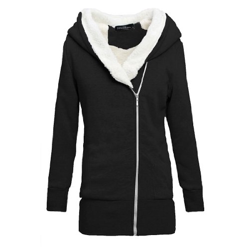 Women Warm Zip Long Sweatshirt Black Hoodie Jacket Coat Sweater Faux Fur Hooded Top Outerwear L/UK 14-16 - Image 3