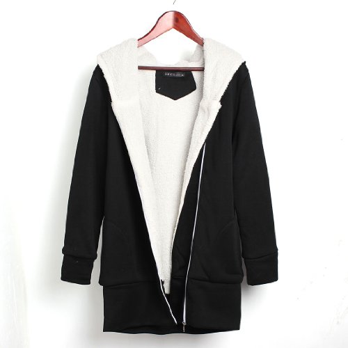 Women Warm Zip Long Sweatshirt Black Hoodie Jacket Coat Sweater Faux Fur Hooded Top Outerwear L/UK 14-16 - Image 6