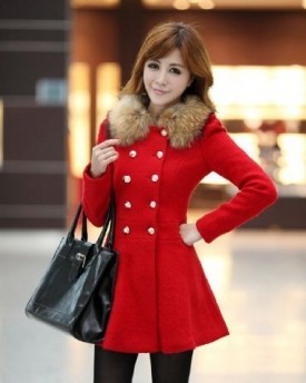 Women-Woolen-Winter-Double-Breasted-Faux-Fur-Collar-Coat-Jacket-Trench-Outwear-Red-UK12-0