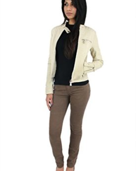 Women-ladies-leather-style-biker-bomber-quilted-jacket-2-zip-pockets-size-6-8-10-12-14-6-BEIGE-0