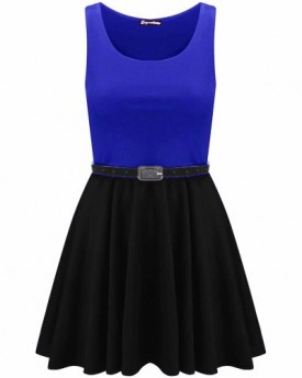 Womens-Belted-Sleeveless-Office-Flared-Franki-Party-Club-Ladies-Skater-Dress-Top-0