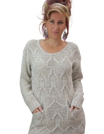 Womens-Chunky-Cable-Knitted-2-Pocket-Jumper-Sweater-ML-12-14-SILVER-0