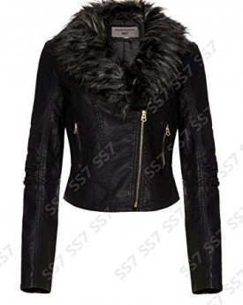 Womens-Faux-Fur-Collar-Biker-Jacket-Black-Sizes-8-to-16-UK-10-Black-0