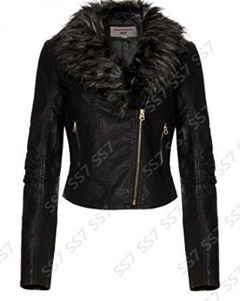 Womens-Faux-Fur-Collar-Biker-Jacket-Black-Sizes-8-to-16-UK-10-Black-0