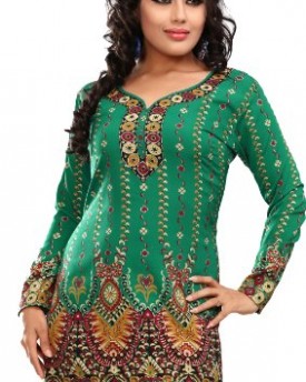 Womens-Indian-Kurti-Top-Tunic-Printed-Blouse-India-Clothes-Green-L-0