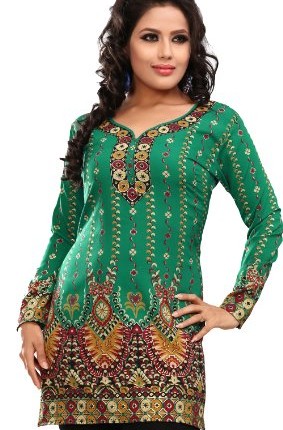 Womens-Indian-Kurti-Top-Tunic-Printed-Blouse-India-Clothes-Green-L-0