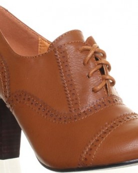 Womens-Lace-Up-Brouge-Shoes-Ladies-Medium-Heel-Round-Toe-0