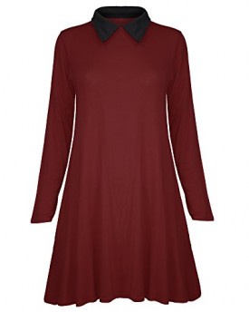 Womens-Ladies-Casual-Plain-Collared-Long-Sleeves-Flared-Jersey-Swing-Dress-Top-0