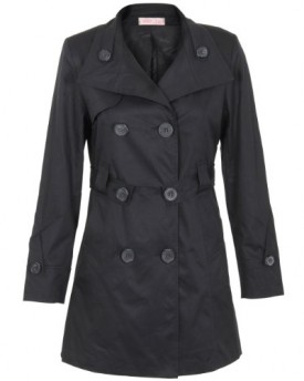 Womens-Ladies-Double-Breasted-Belted-Tailored-Trench-Rain-Coat-Short-Mac-Jacket-Black-two-button-collar12-0