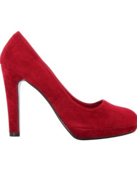Womens-Ladies-Faux-Suede-Classic-Court-Shoes-Chunky-High-Heel-Smart-Pumps-Office-Red4-0